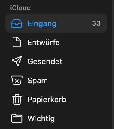Apple-Mail-Seitenleiste vorher: nur der Standard-Posteingang, alles landet ungetrennt an einer Stelle.